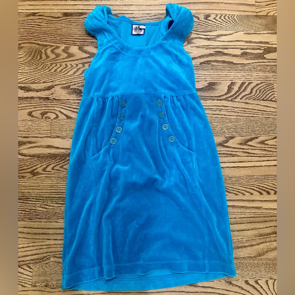 Juicy Couture Blue Hooded Babydoll Velour Dress